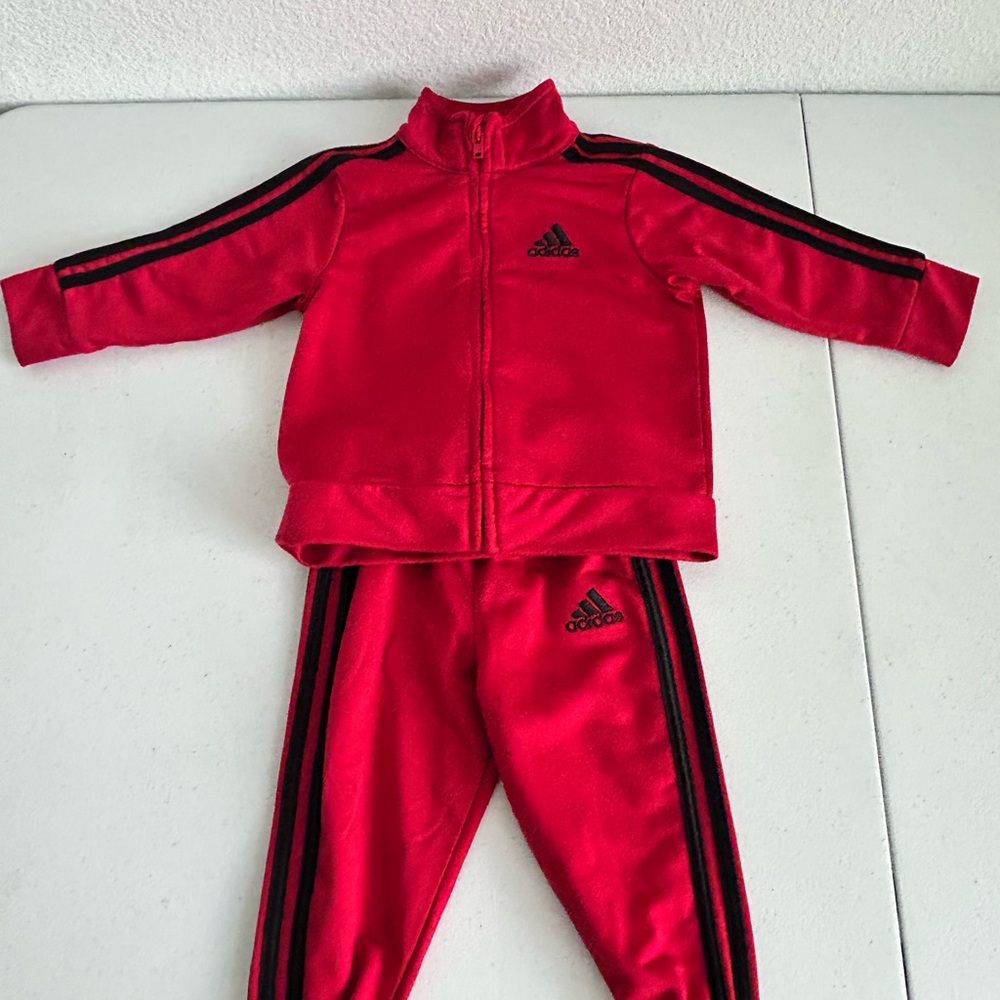 Adidas Kids' Red and Black Tracksuit